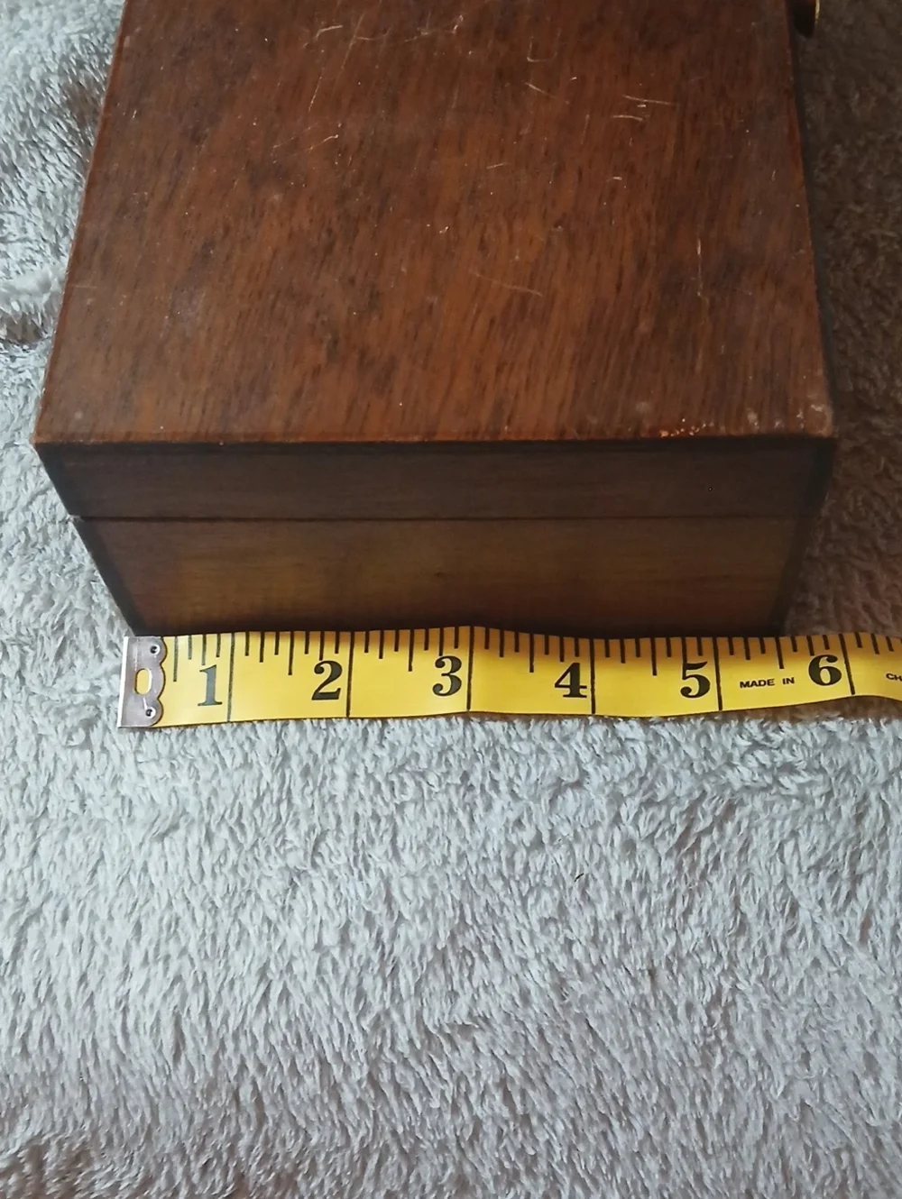 Vintage MCM Wooden Valet Box with Brass Button - Dark Brown